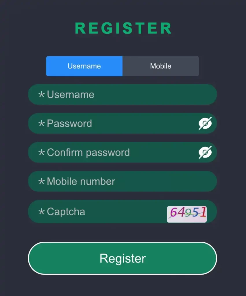 855JL registration page showing login, register, app download, and online casino access